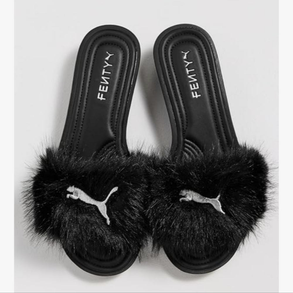 PUMA Womens Fenty X Chic Faux Fur Slide Casual Sandals Casual